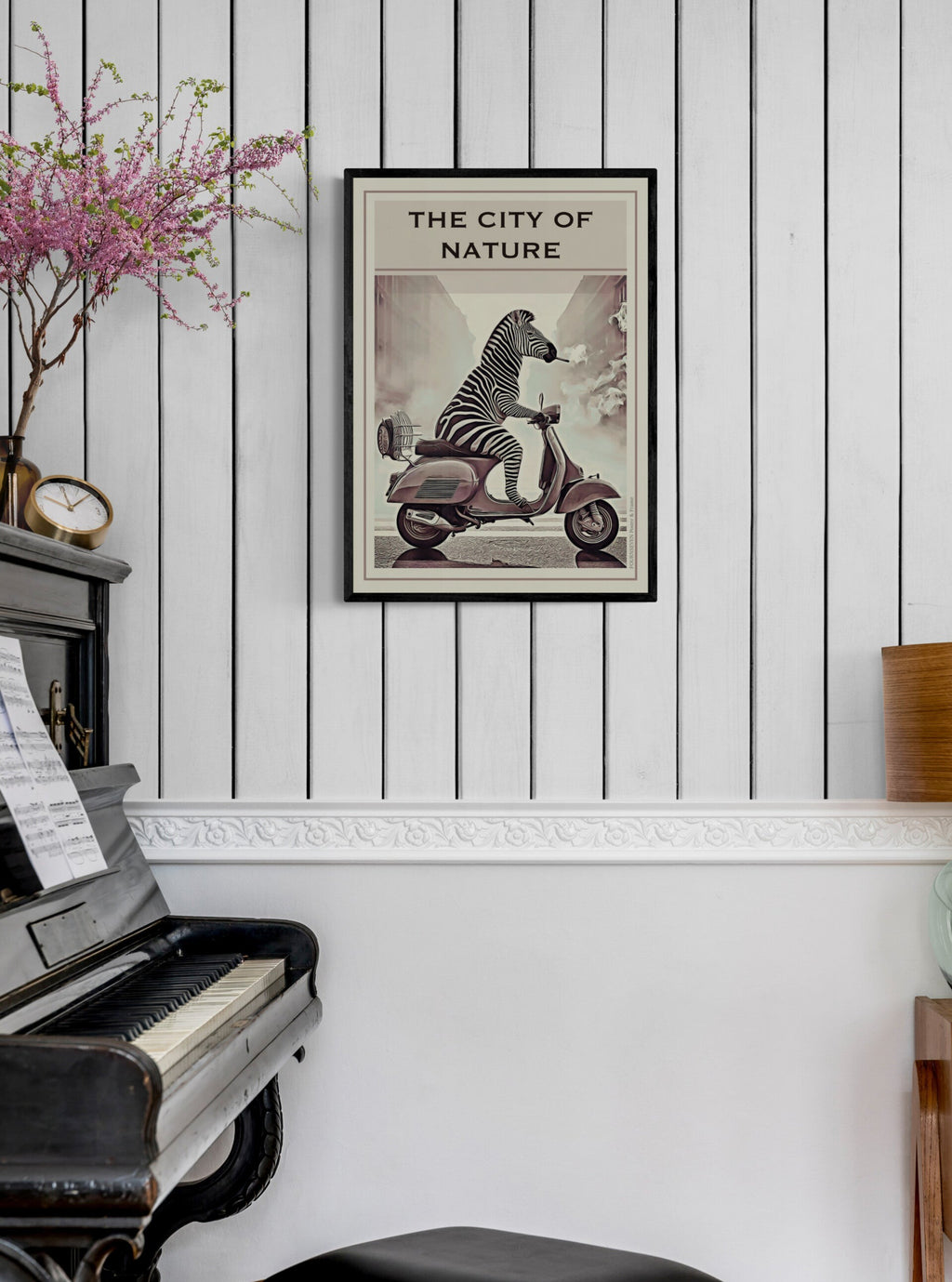 The City of Nature. Scooter riding Zebr poster.
