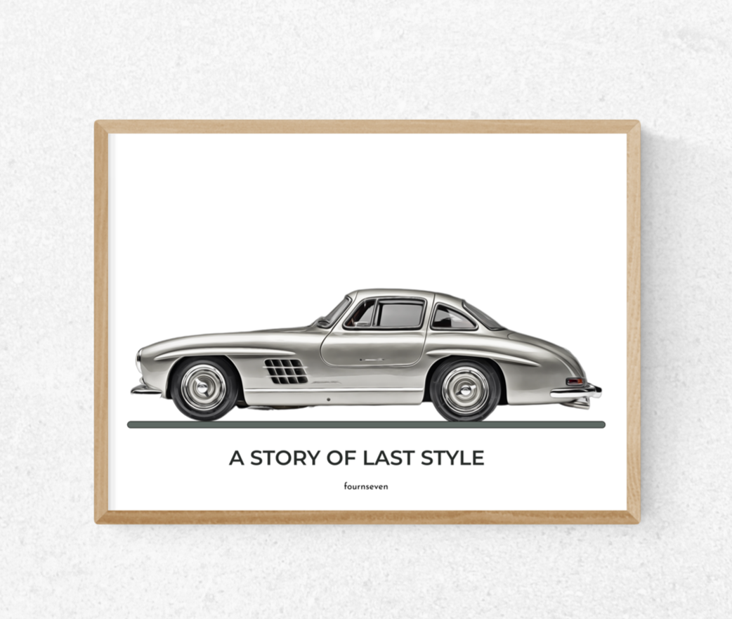 A STORY OF LAST STYLE. Mercedes Benz Gullwing poster.